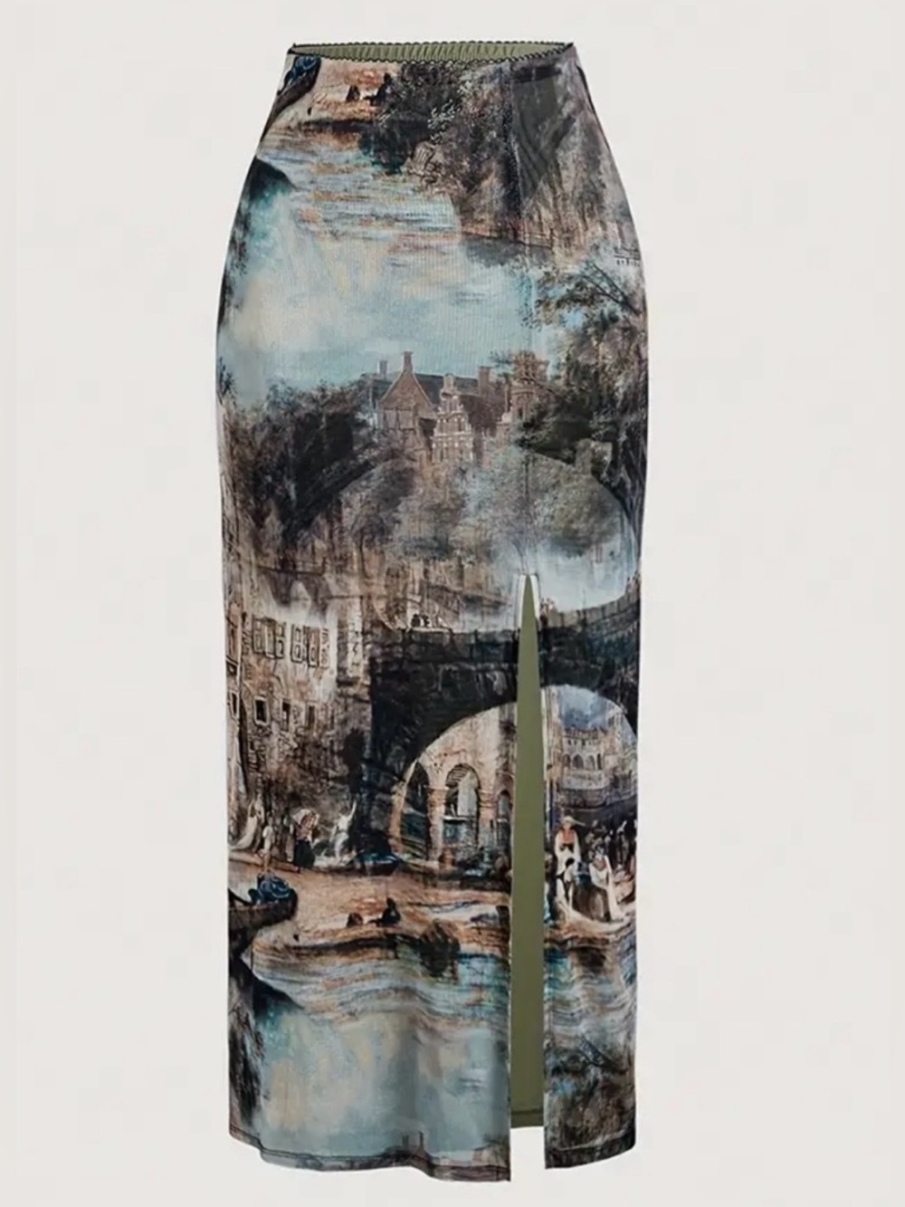 Women's Vintage Oil Painting Print Slim-Fit Skirt